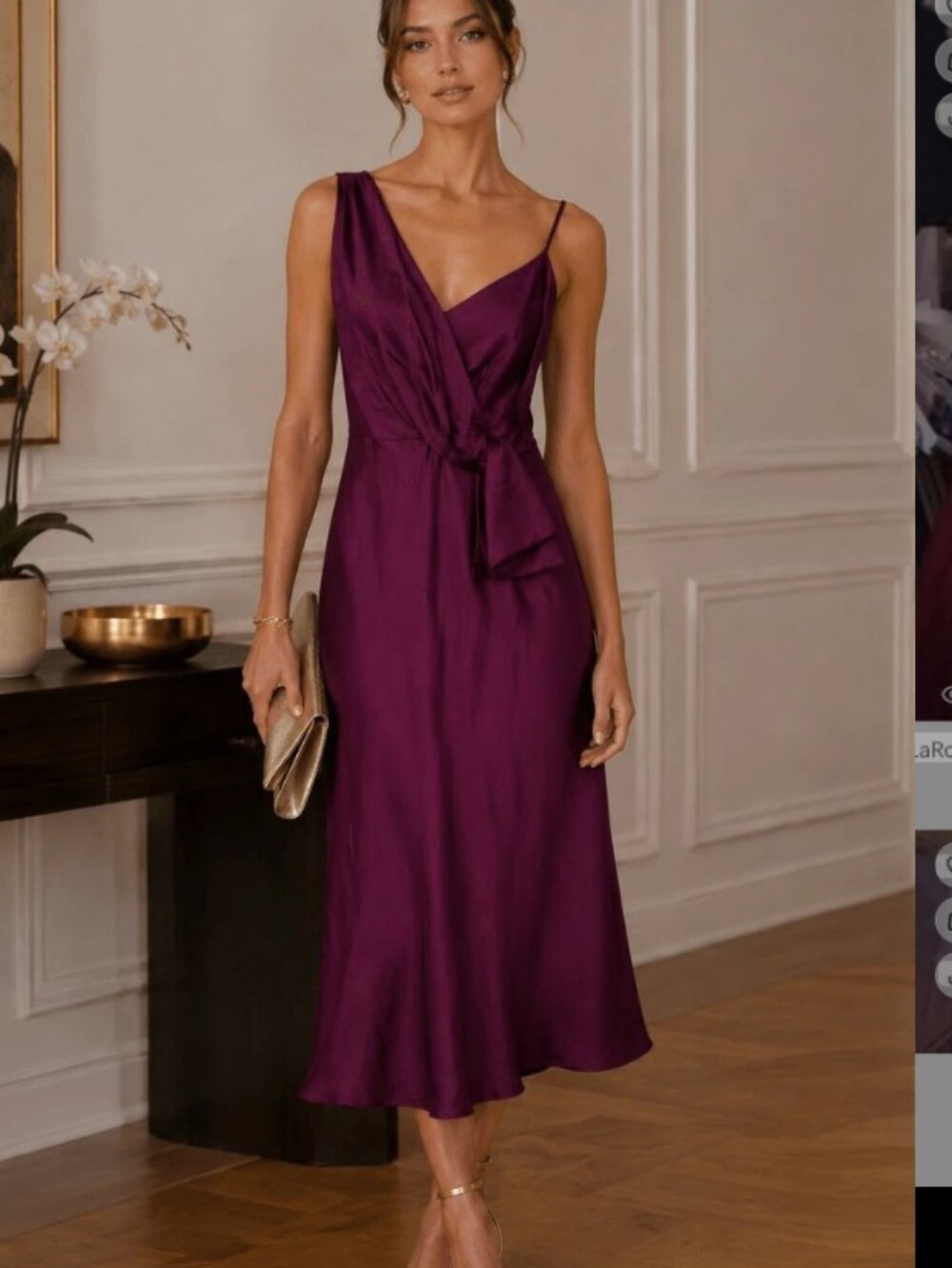 Milly -Elegant, Honey Stretch Silk Blackberry Bow Dress